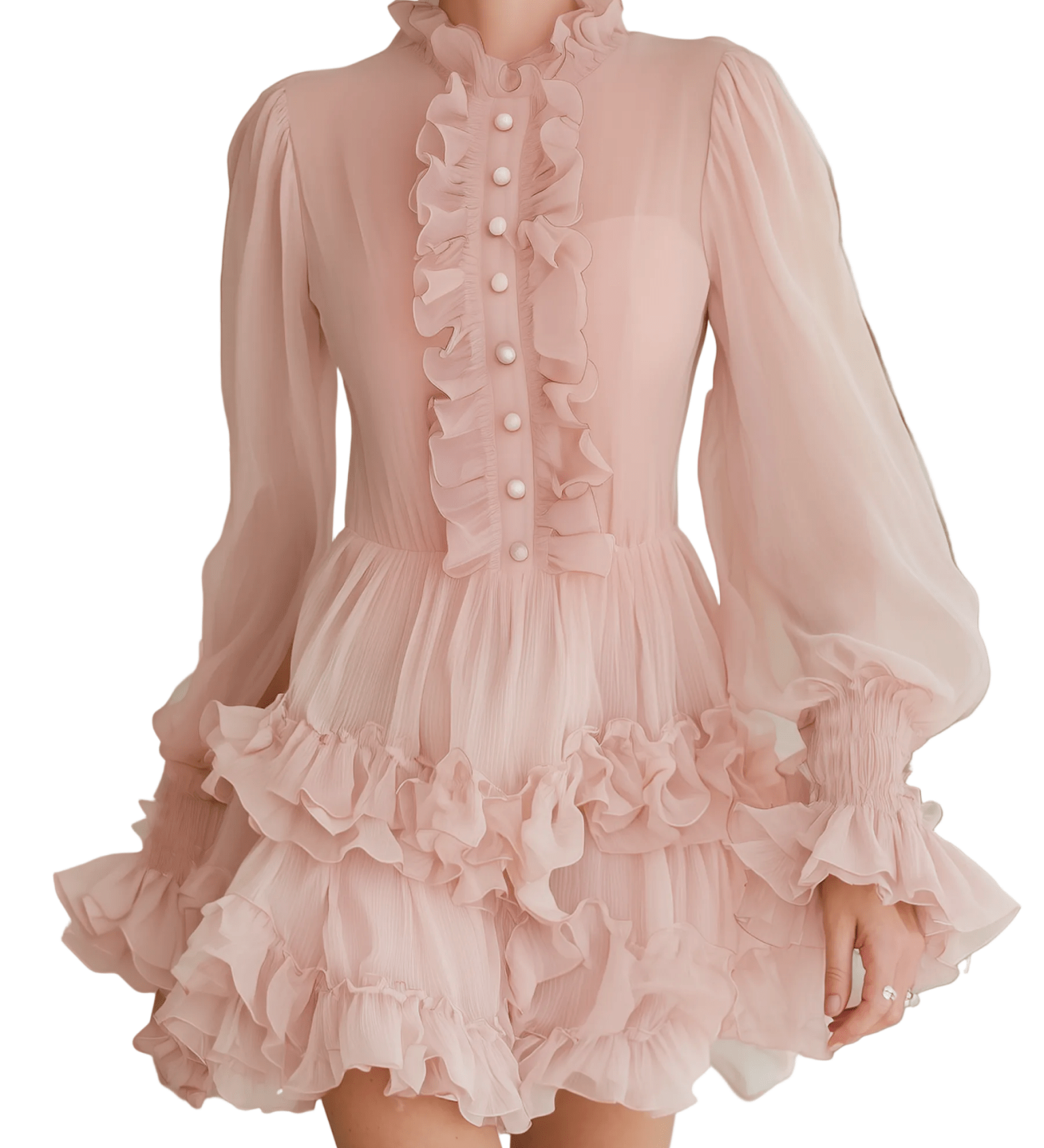 VESTIDO MINI DE GASA ROSA CLARO CON VOLANTES - VALERINA MARBELLA