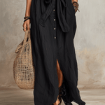 VESTIDO MAXI DE LINO NEGRO ESTILO BOHEMIO CON BOTONADURA - VALERINA MARBELLA