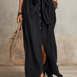 VESTIDO MAXI DE LINO NEGRO ESTILO BOHEMIO CON BOTONADURA - VALERINA MARBELLA