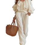 Romantic Ivory Ruffle Top & Relaxed Pants Set