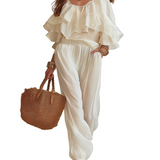 Romantic Ivory Ruffle Top & Relaxed Pants Set
