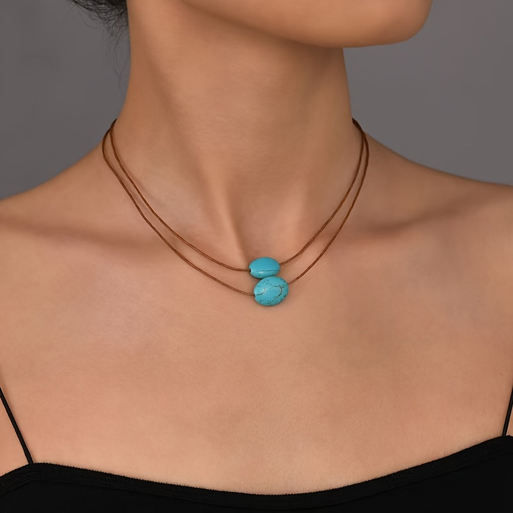 COLLAR VINTAGE DOUBLE RANG TURQUESA PERLÉ