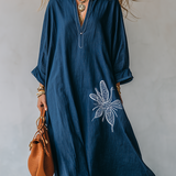 Retro Dragonfly Pattern Loose-fitting Dark Blue Dress