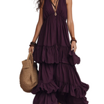 Bohemian Quiet Luxe Plum Flow Tiered Maxi Dress
