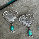 PENDIENTES ARTISANAL PLATA BOHEMIO TURQUESA CORAZÓN MARIPOSA