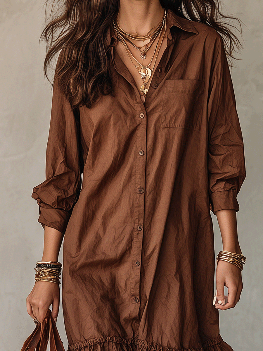 VESTIDO MIDI BOHEMIO ABOTONADO CON VOLANTE EN EL BAJO - VALERINA MARBELLA