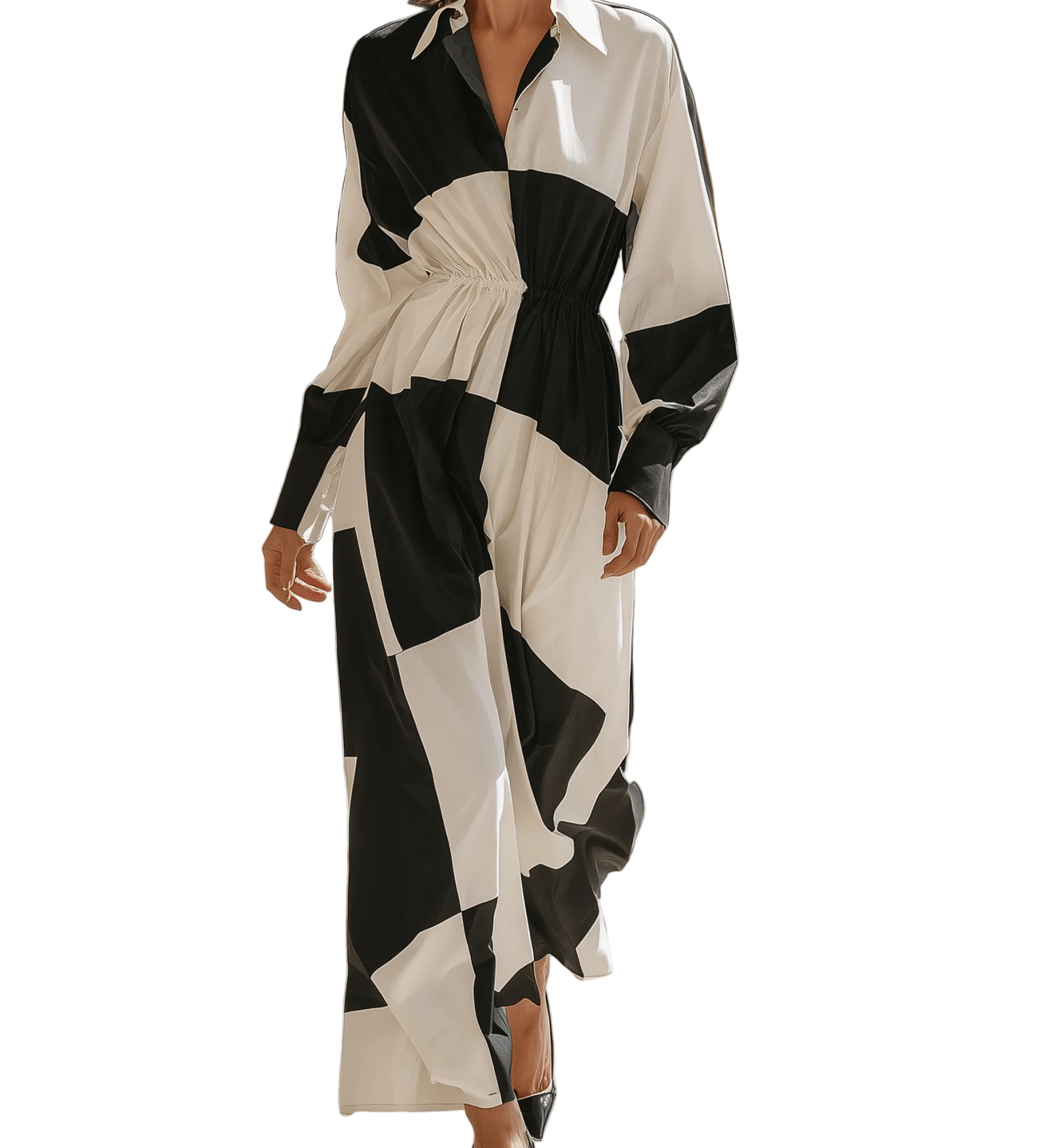 VESTIDO LARGO CAMISERO CON ESTAMPADO GEOMÉTRICO - VALERINA MARBELLA