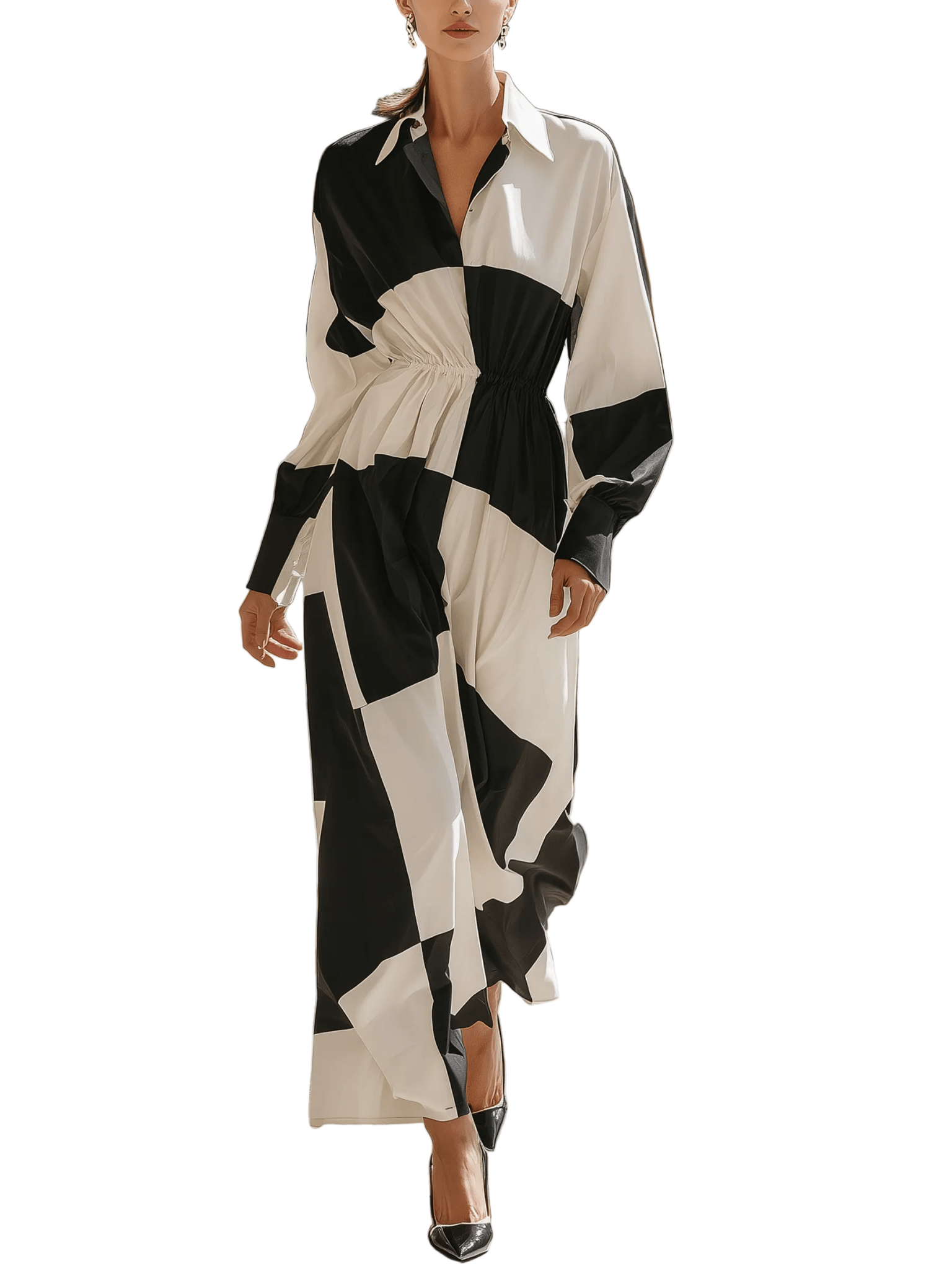 VESTIDO LARGO CAMISERO CON ESTAMPADO GEOMÉTRICO - VALERINA MARBELLA