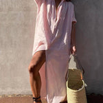 Vestido camisa maxi simples e elegante