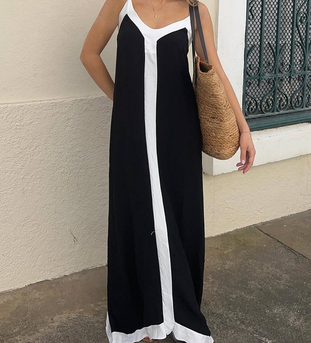 Lavechic Colorblock Suspender Midi Dress