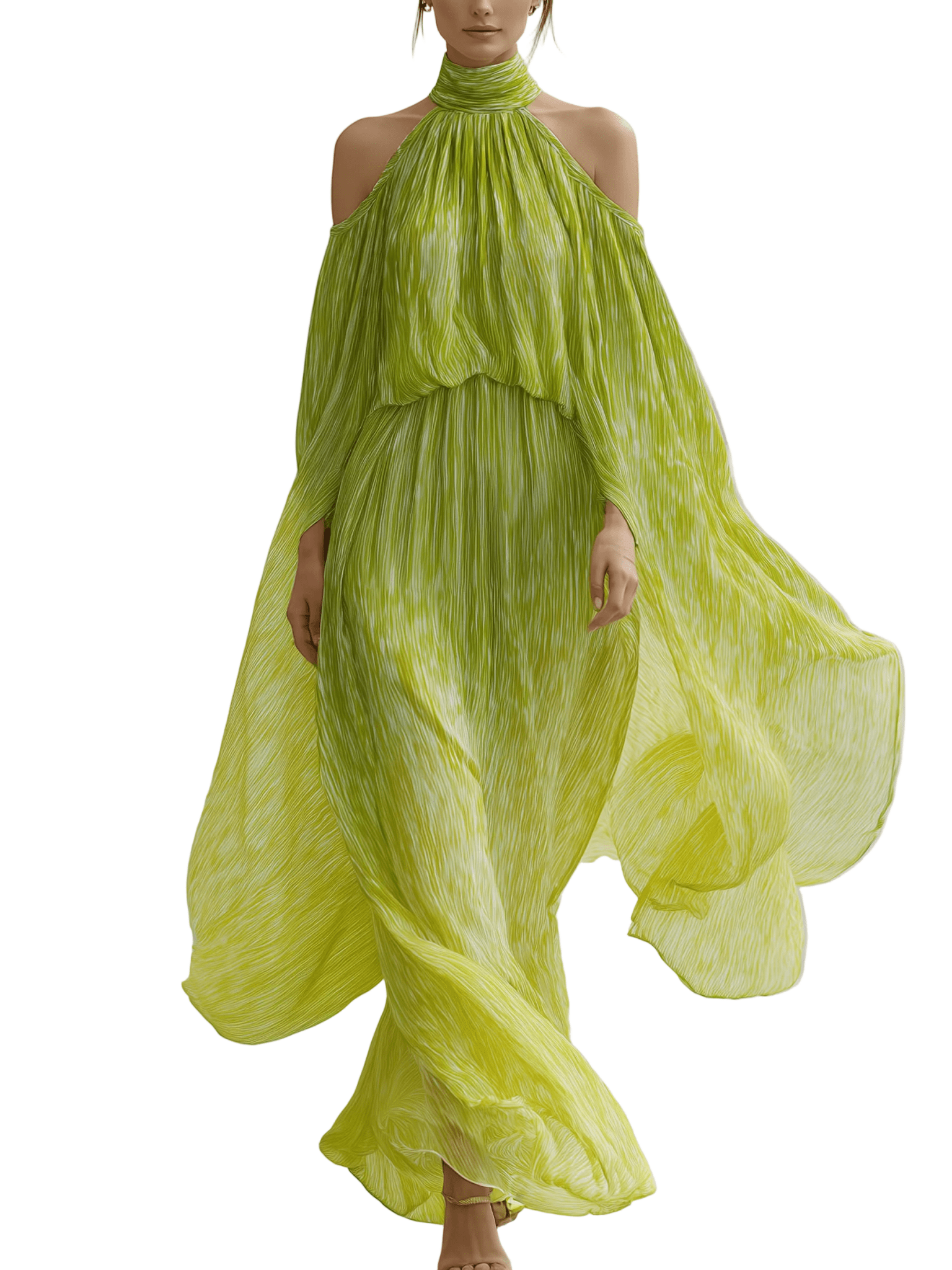 VESTIDO LARGO DE SATÉN VERDE ESMERALDA CON ESCOTE EN V - VALERINA MARBELLA