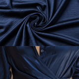 VESTIDO MINI CAMISERO DE SATÉN AZUL MARINO CON PLISADO ASIMÉTRICO - VALERINA MARBELLA