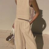 Chic Solid Color Sleeveless 2pieces Set