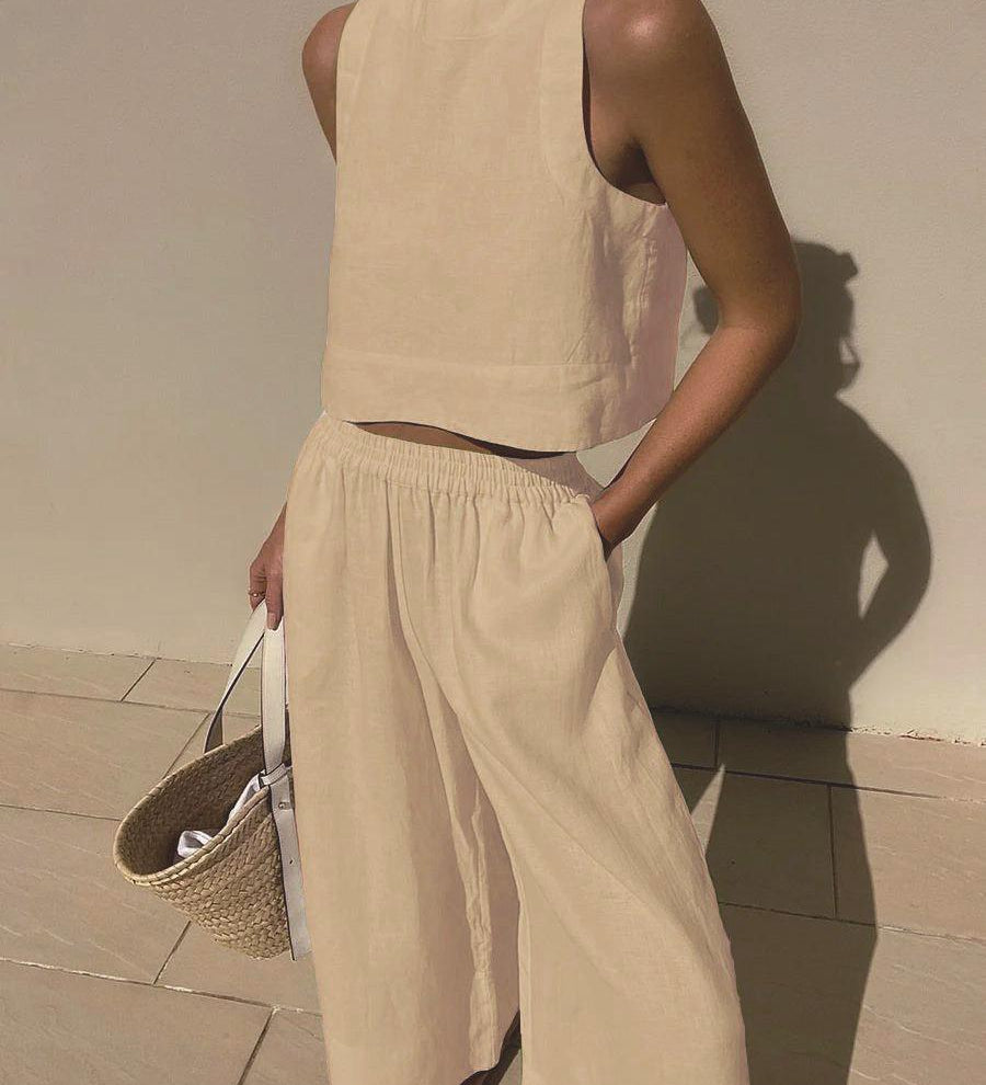 Chic Solid Color Sleeveless 2pieces Set