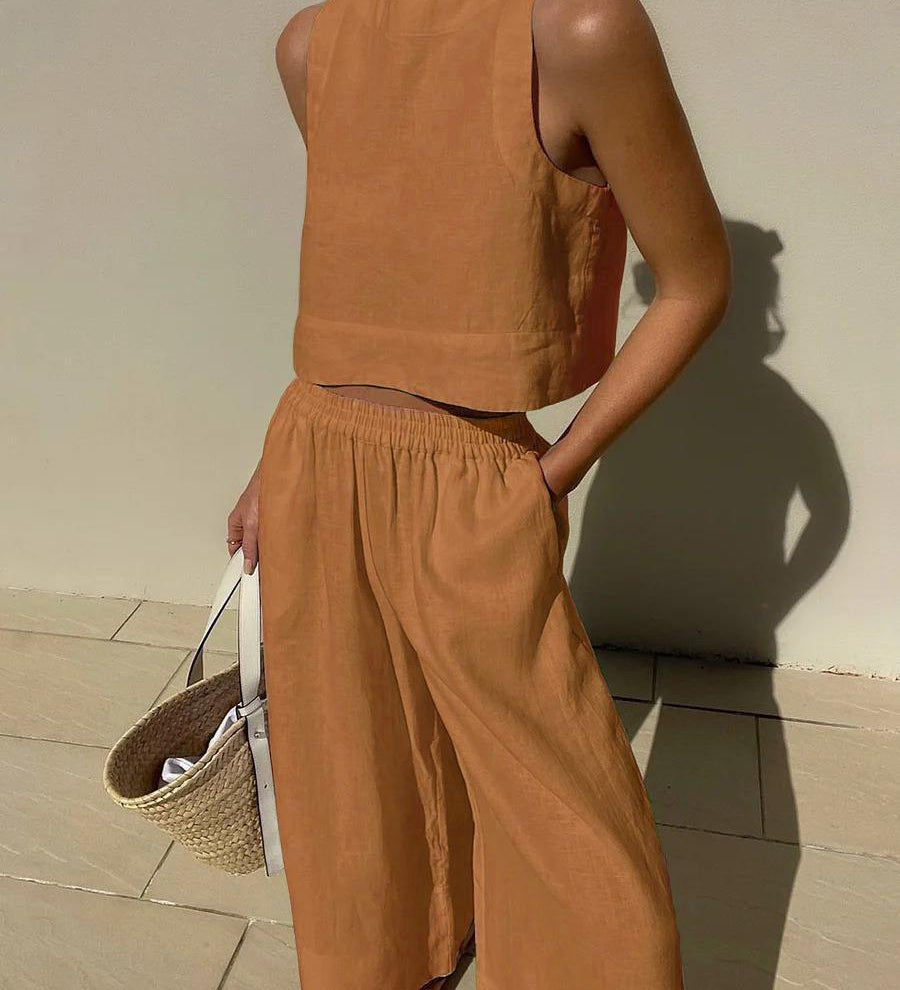 Chic Solid Color Sleeveless 2pieces Set