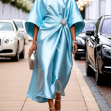 VESTIDO LARGO DE SATÉN BRILLANTE LUXE