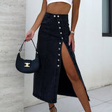 Margovil Button Down Slit Midi Denim Skirt