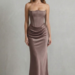 Evelisse – Sculpted satin drape – Strapless corset maxi dress