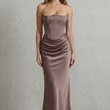 Evelisse – Sculpted satin drape – Strapless corset maxi dress