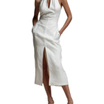 Bohemian Style Keyhole Neckline Denim Midi Dress With Side Slits