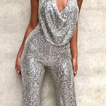 Macacão de festa com lantejoulas e decote halter