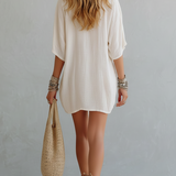 Ivory-colored Cotton And Linen Loose-fitting Short Skirt