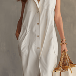 VESTIDO MIDI CAMISERO EN MARFIL SIN MANGAS - VALERINA MARBELLA