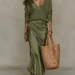 CONJUNTO MIDI IVORY DE PUNTO Y SATÉN CON ESTILO ELEGANTE - VALERINA MARBELLA