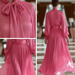 VESTIDO MAXI DE GASA FUCSIA CON LAZO - VALERINA MARBELLA
