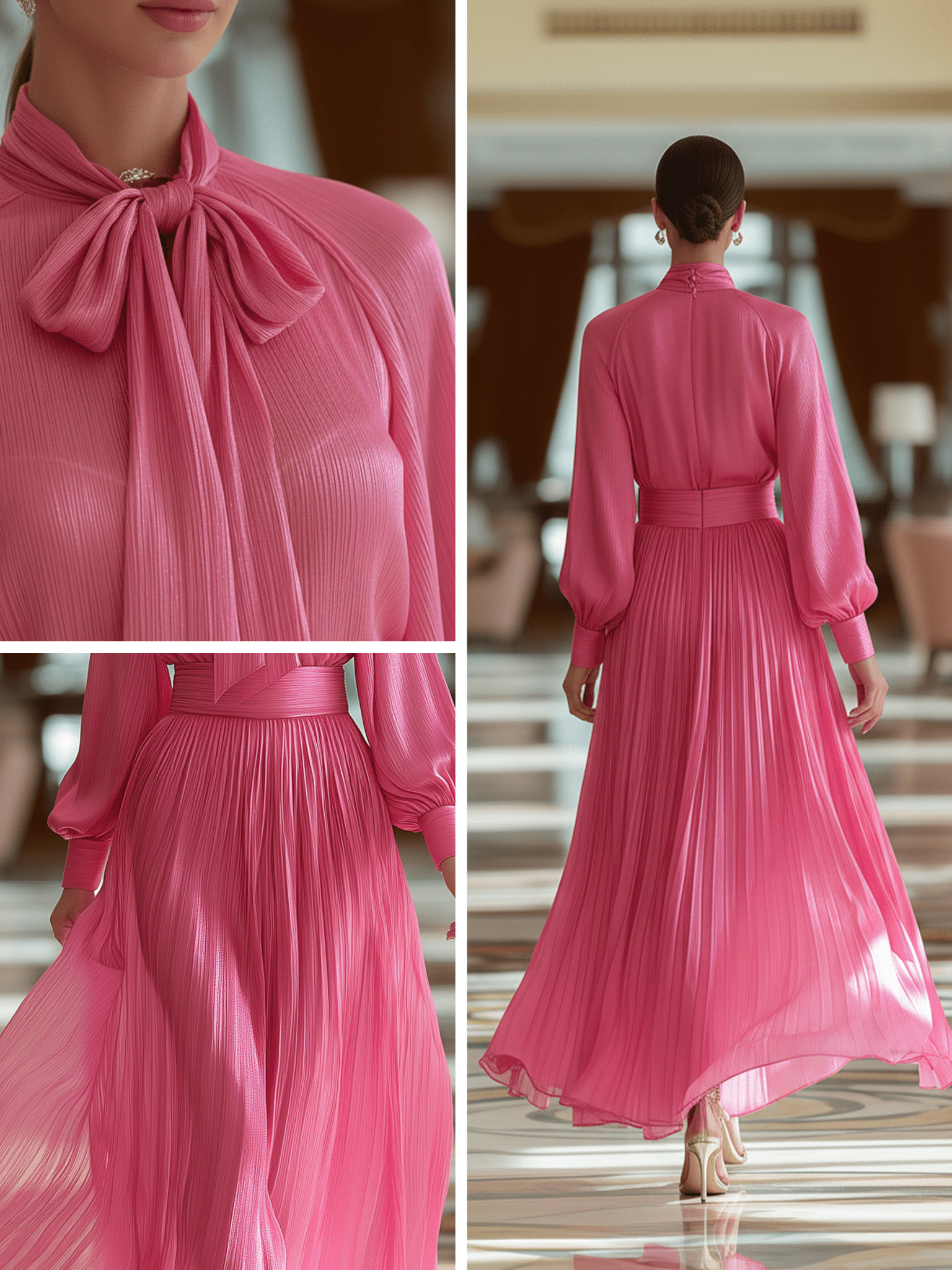 VESTIDO MAXI DE GASA FUCSIA CON LAZO - VALERINA MARBELLA