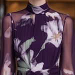 VESTIDO LARGO DE GASA FLORAL MORADO OSCURO - VALERINA MARBELLA