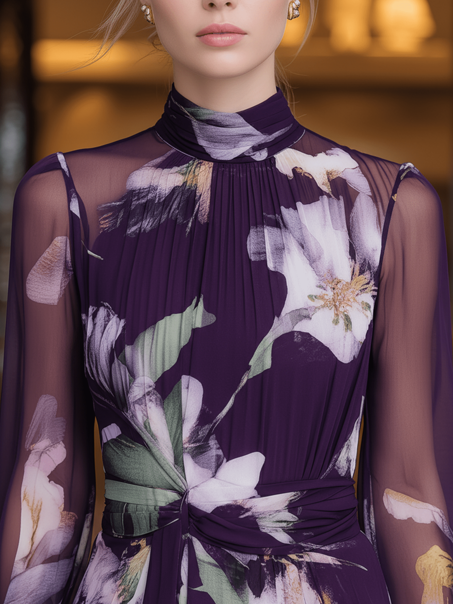 VESTIDO LARGO DE GASA FLORAL MORADO OSCURO - VALERINA MARBELLA