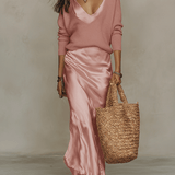 Effortless Ivory Knit & Satin Midi Ensemble