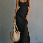 Elegant White Minimal Strappy Slit Maxi Dress