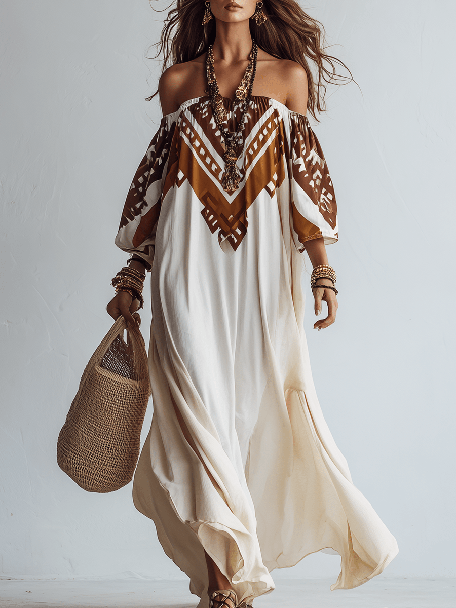 VESTIDO BOHEMIO CON HOMBROS DESCUBIERTOS - VALERINA MARBELLA