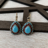 PENDIENTES VINTAGE TURQUESA STRASS GOTA RÉSINE