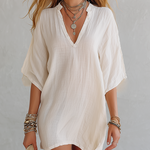 Ivory-colored Cotton And Linen Loose-fitting Short Skirt