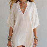 Ivory-colored Cotton And Linen Loose-fitting Short Skirt