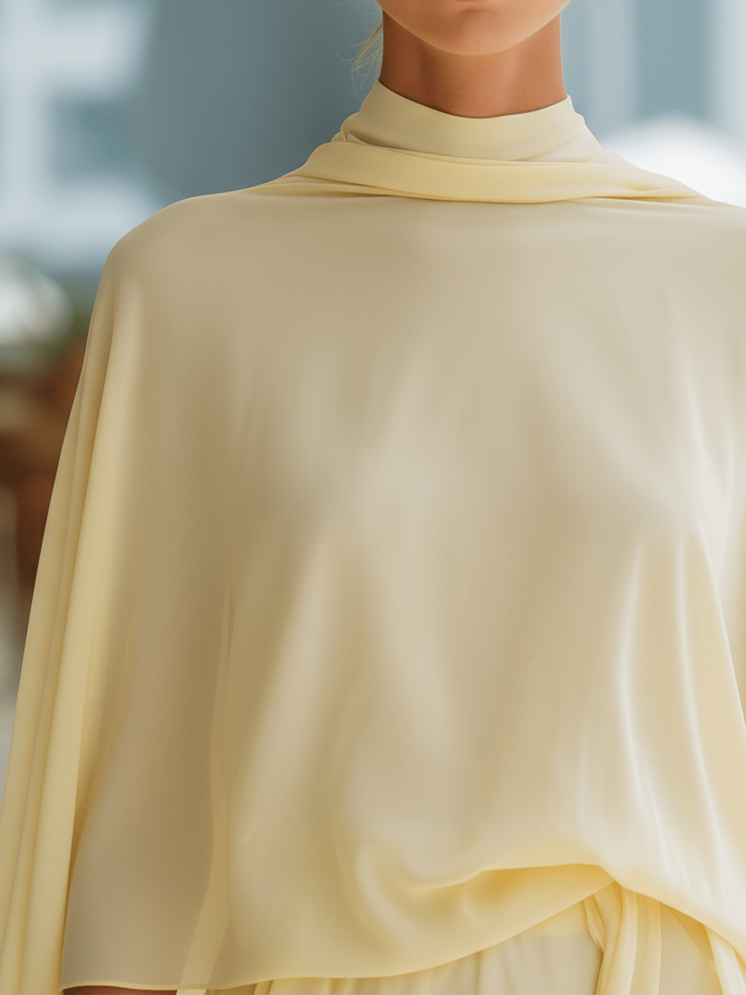 VESTIDO MAXI DE GASA AMARILLO CREMA CON MANGAS CAPA - VALERINA MARBELLA