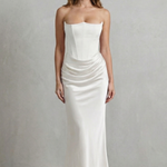 Evelisse – Sculpted satin drape – Strapless corset maxi dress