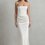 Evelisse – Sculpted satin drape – Strapless corset maxi dress