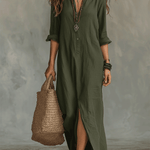 Black Button-Front Bohemian Shirt Maxi Dress