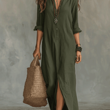 Black Button-Front Bohemian Shirt Maxi Dress