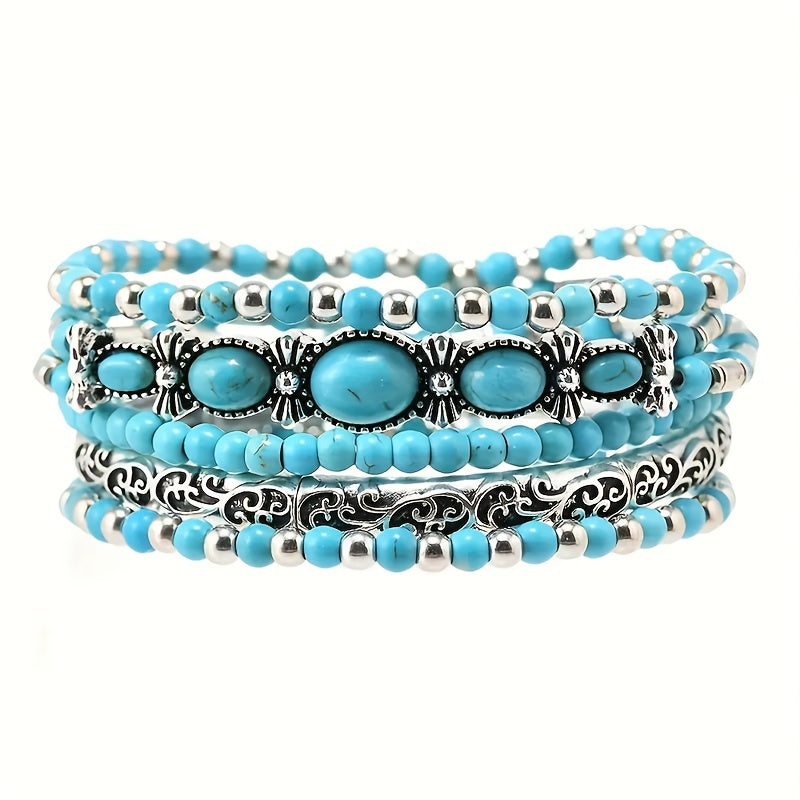 CONJUNTO BOHEMIO VINTAGE STYLE TURQUESA PERLÉ PULSERA