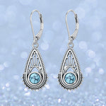 PENDIENTES BOHEMIO PLATA PLAQUÉ FILIGRANE GOTA TURQUESA COLGANTE