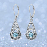 PENDIENTES BOHEMIO PLATA PLAQUÉ FILIGRANE GOTA TURQUESA COLGANTE