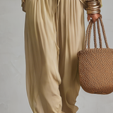 Effortless Dune Beige Off-the-Shoulder Draped Harem Trouser Co-ord Set