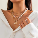 CONJUNTO VINTAGE PERLA & ORO SERPIENTE CADENA COLLAR | ORO