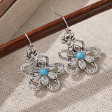 PENDIENTES VINTAGE BOHEMIO TURQUESA FLOR GOTA