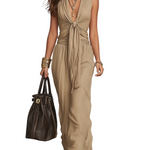 Sculptural Knot-Front Halter Linen Dress In Sand